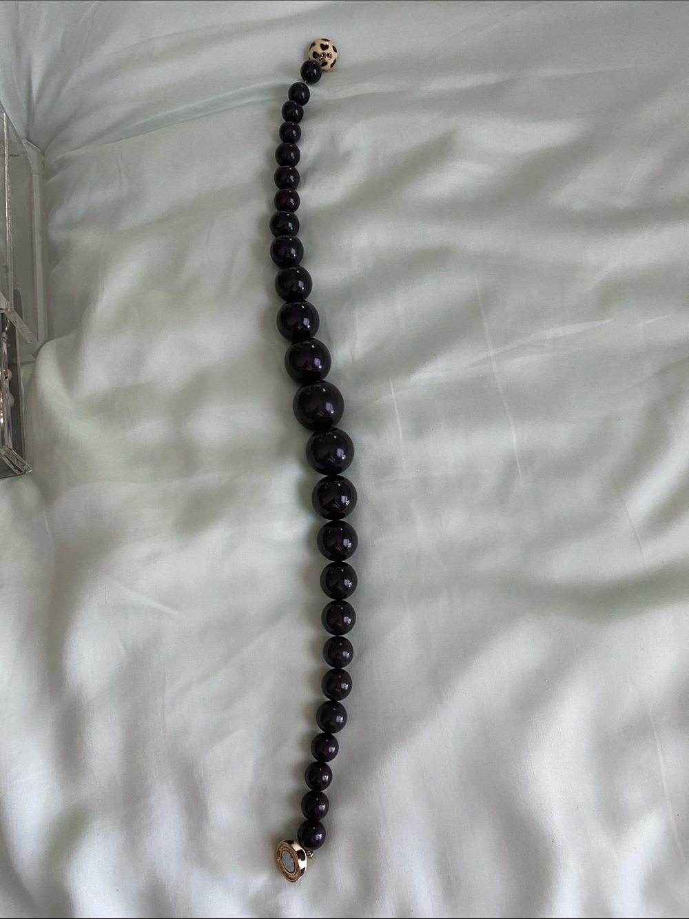 Vintage Talbots Leopard Accent Clasp Graduated Lucite Bead Necklace Dark Brown